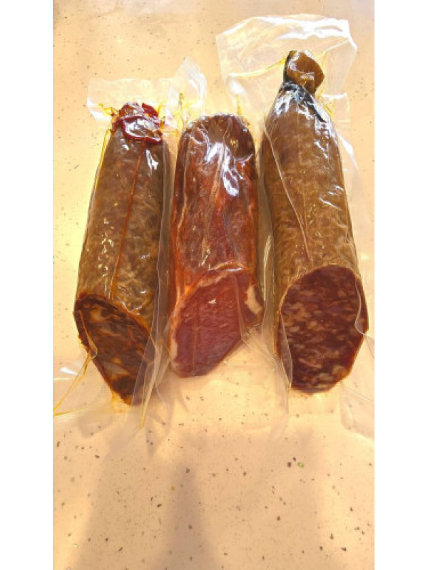 Lote Gourmet Ibérico 50% Cebo en piezas – Jamón + Lomo + Chorizo + Salchichón